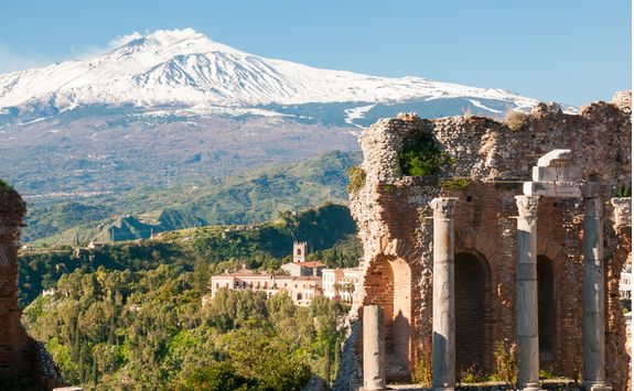 Snow capped Mount Etna