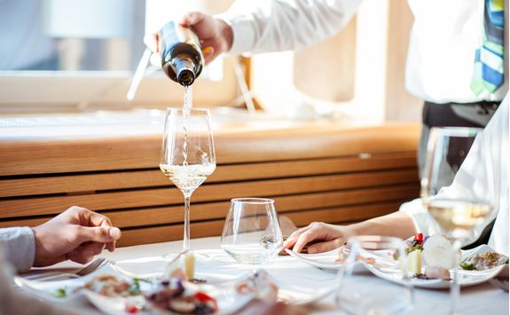 Table with lunch and wine