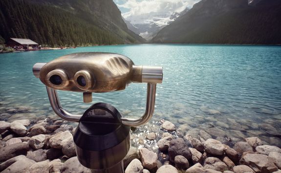 Binoculars overlooking Lake Louise