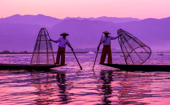 Fishing at sunset