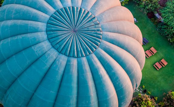 Close up of hot air balloon from above