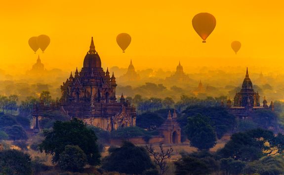 Sunrise balloons over Bagan