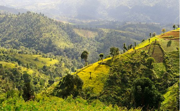 Rolling mountains surrounding Inle lake