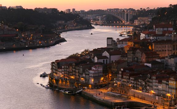 Aerial view of Porto at night