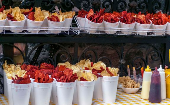 crisps on a food stand