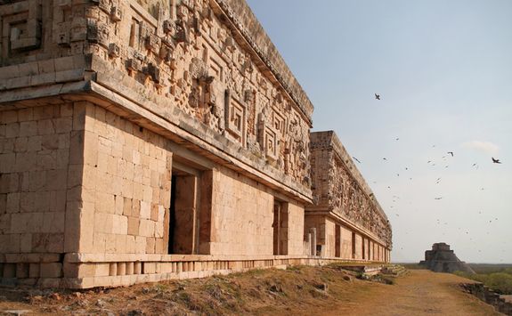a side view of Uxmal's ruins