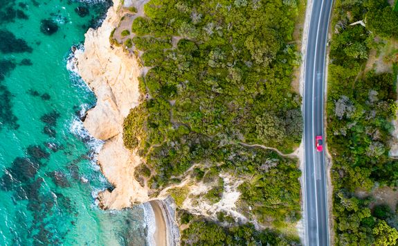 Coastal road aerial view