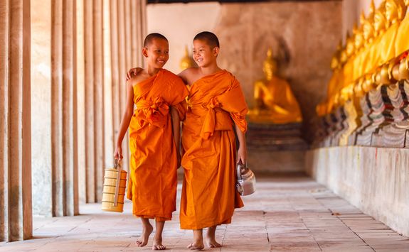 Child monks walking