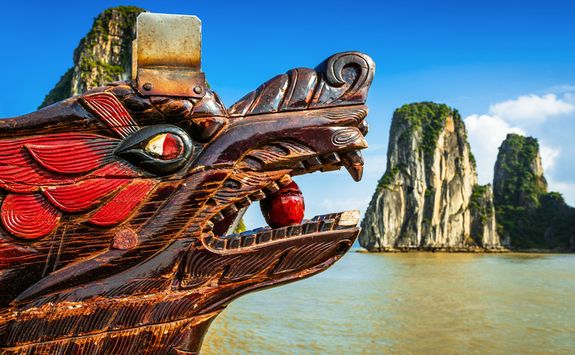 a dragon boat in halong bay