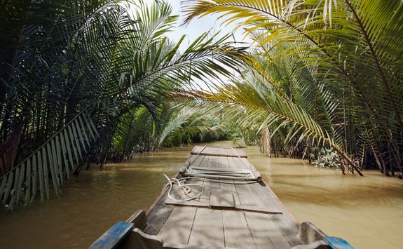 tradtional boat on the mekong