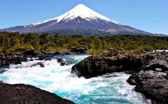 Petrohue falls and Osorno Volcano