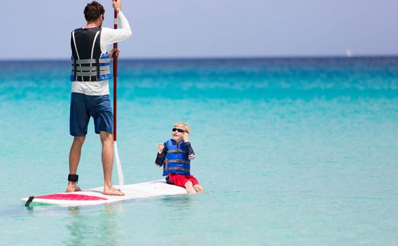 Family paddleboarding