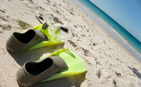 Mask and snorkel on the beach