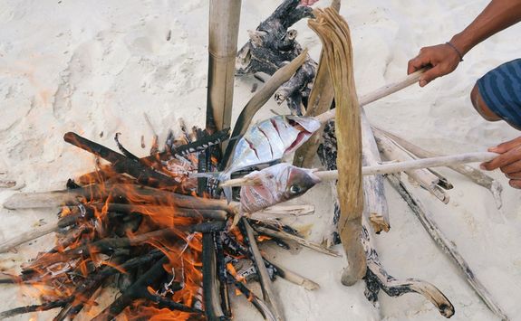 Open fire fish cooking