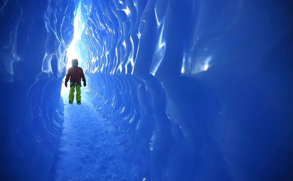 walking through ice tunnels