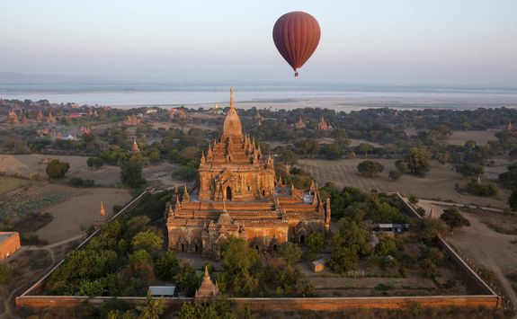 Hot air balloon at sunrise