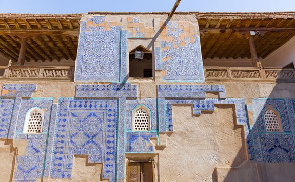 a blue decorated building