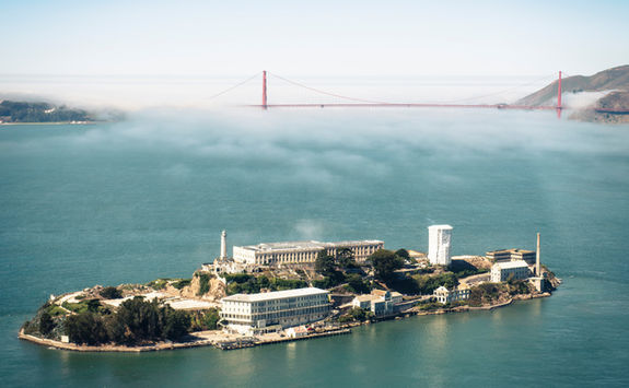 Alcatraz Island with Golden Gate Bridge