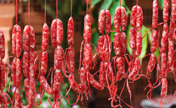 Home made dried fatty Chinese sausages