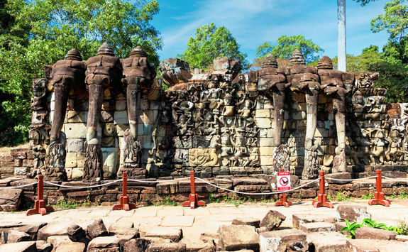 Procession of elephants on the Elephant Terrace Angkor Thom