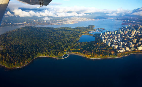 Aerial shot of Vancouver from a float plane