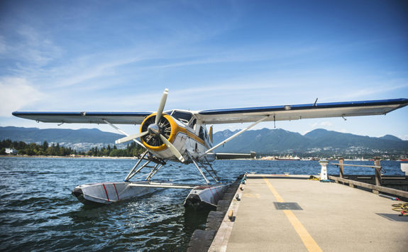 Float plane docked on the water