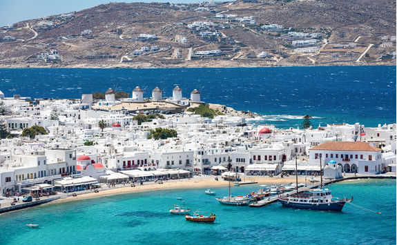 Aerial shot of Mykonos town