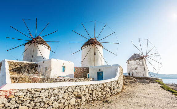 Windmills in the main town of Mykonos
