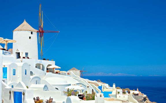 Oia town with windmill