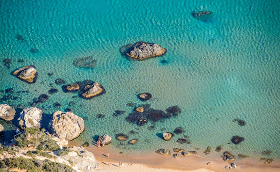 Aerial shot of Santorini beach