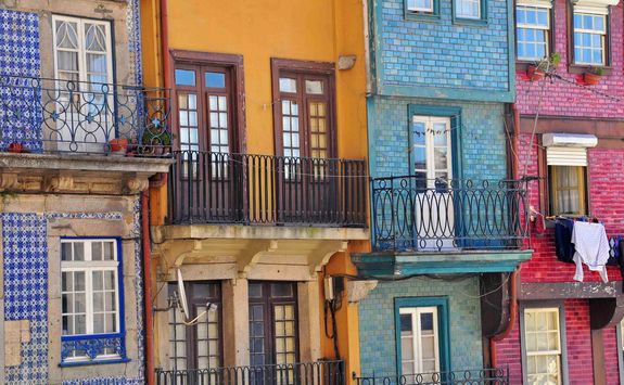 Multicoloured balconies in Porto