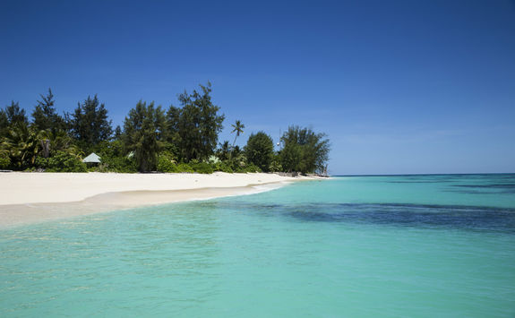 View of hotel and beach from the sea
