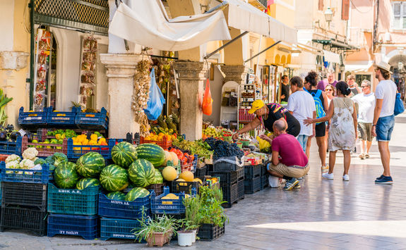 corfu old town market