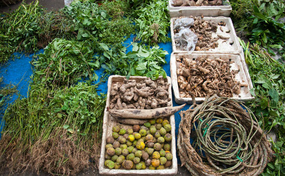 Tea leaves and spices in Myanmar market