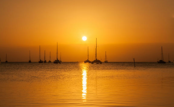Catamaran at sunset