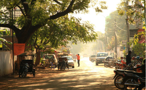 Street in the morning sunrise of Siem Reap
