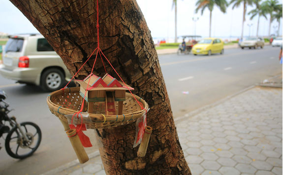 Cambodian small house decoration in a street