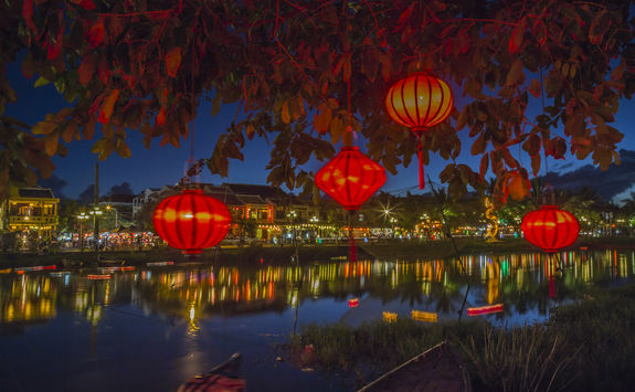 Lanterns and colourful lights on river