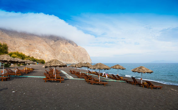 Santorini beach near volcano