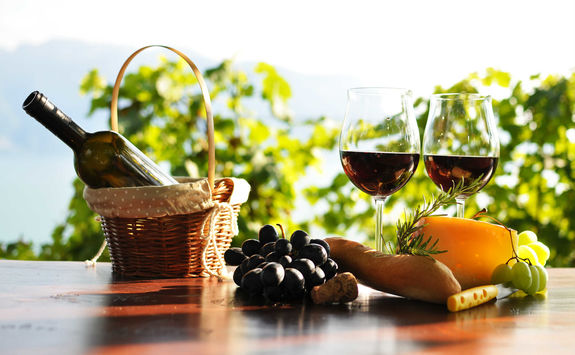 Red wine bottle with glass
