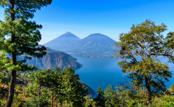 View of Lake Atitlan and volcanoes