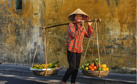 vietnamese woman selling tropicals fruits