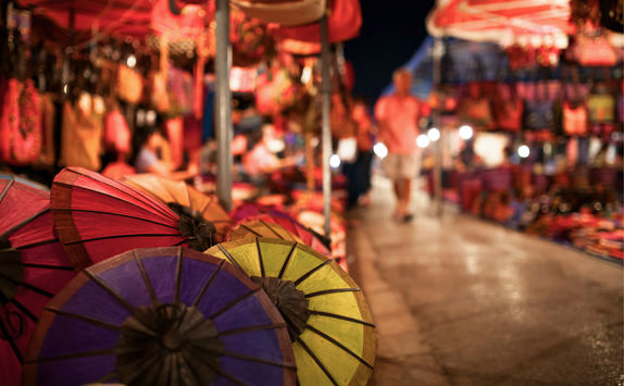 lao umbrellas on a night market