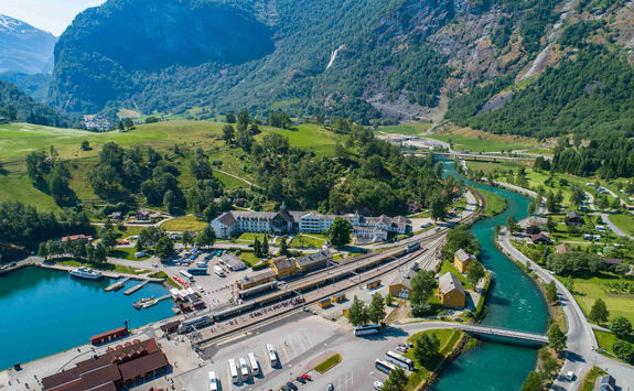 Aerial view of Flam village, Norway