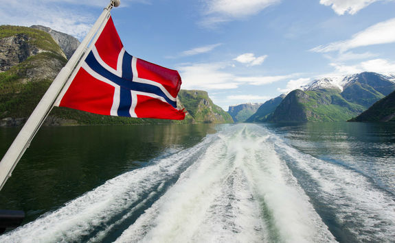 Back of a ferry on a fjord
