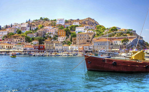 Greek island Hydra, view from the sea