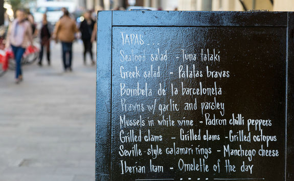 Tapas menu on a little street
