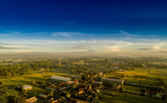 aerial view rural yogyakarta sunrise