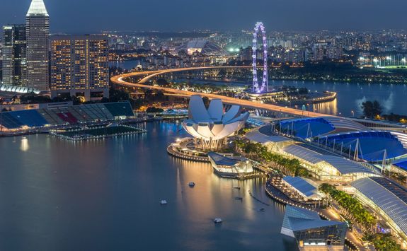 singapore city skyline aerial view at night
