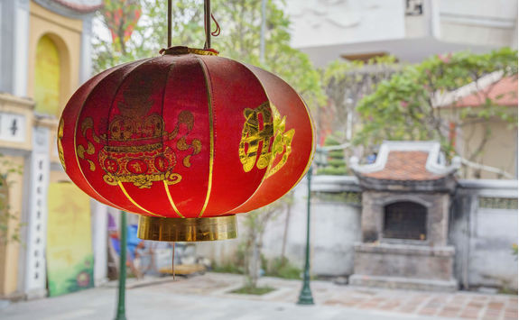 Red lantern in a garden in Hanoi
